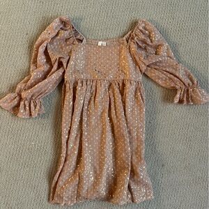 Charming beige Kids Dress with Gold Accents